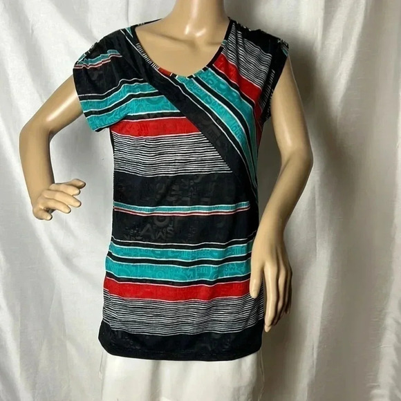 LE GRENIER Y2K,Multicolored,striped,lace,short sleeve top,retro,preppy,70 s vibe - Picture 1 of 13